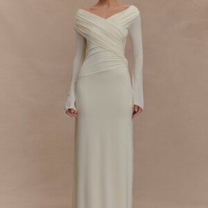 Meshki Cream Off-Shoulder Maxi Dress